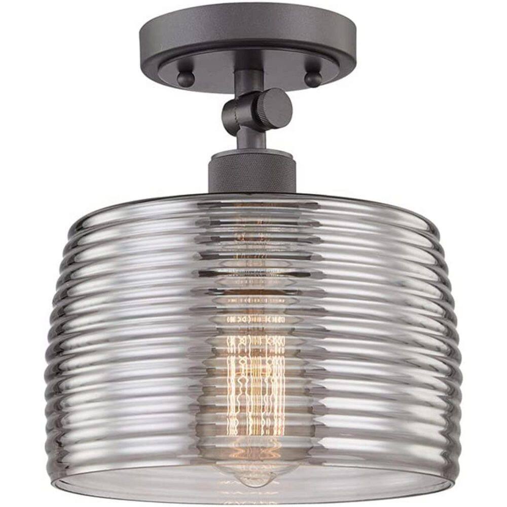 10.8 in. 1-Light Modern Industrial Brass Flush Mount Ceiling Light with Opal Fish Scale Glass