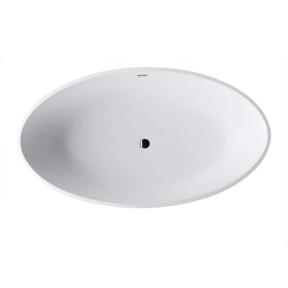Matte White Solid Surface Freestanding Soaking Bathtub with Chrome Faucet