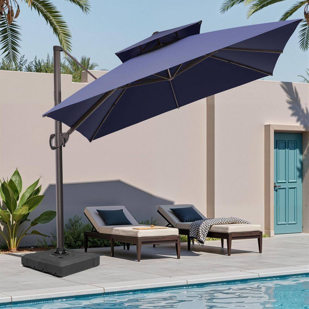 11 ft. Square Aluminum Outdoor Cantilever Umbrella Offset 360° Rotation Patio Umbrella in Navy Blue with Base price history on PriceWatchPro