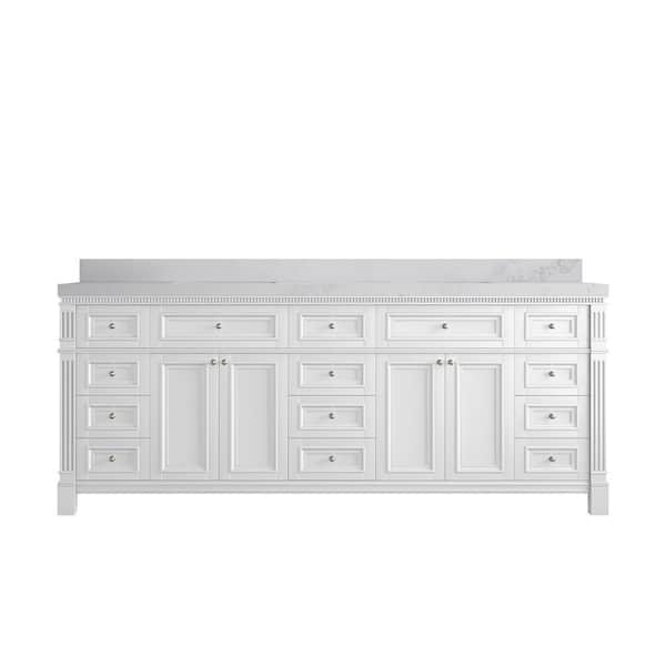 Willow Collections Paris 84 in. W x 22 in. D x 36 in. H Double Sink Bath Vanity in White with 2 in. Calacatta Nuvo qt. Top