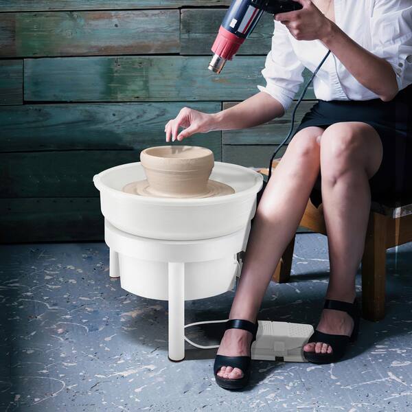 14 in. White Pottery Wheel 450-Watt Electric Ceramic Work Clay Forming Machine for Adult with Foot Pedal and ABS Basin