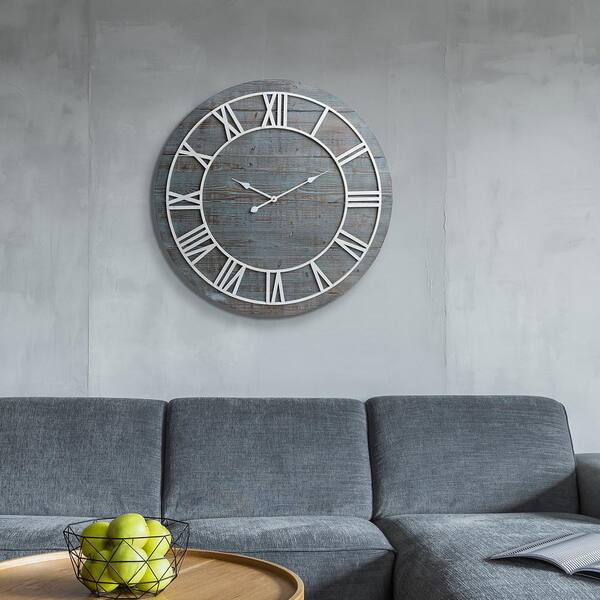 Photo 1 of Wood Plank Frameless Washed Gray Wall Clock