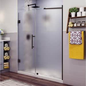 Belmore 70.25 in. to 71.25 in. x 72 in. Frameless Hinged Shower Door with Frosted Glass in Bronze