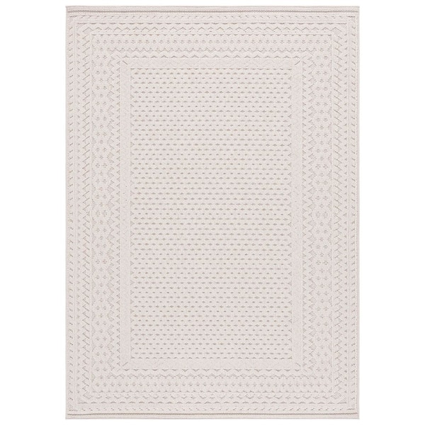 Global 5 ft. x 8 ft. Light Beige/Ivory Solid Ornate Border Indoor/Outdoor Area Rug