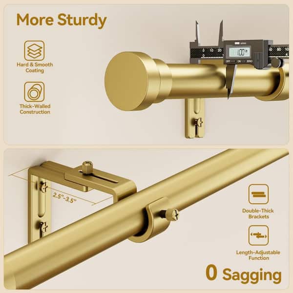 32-144 in. Curtain Rods Heavy Duty Adjustable Curtain Rod for Windows, Extra Long Window Treatment Rods, Gold