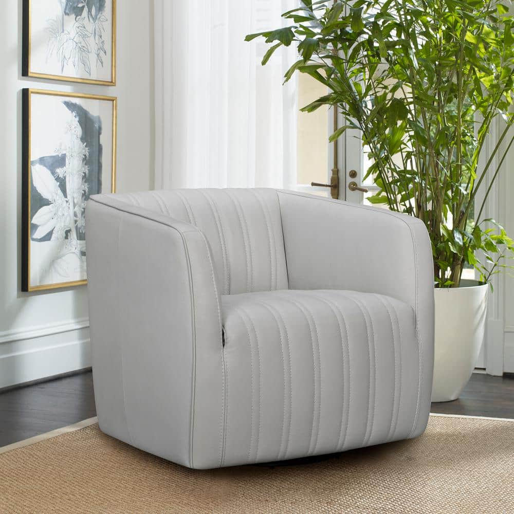 Aries Dove Gray Leather Swivel Barrel Chair