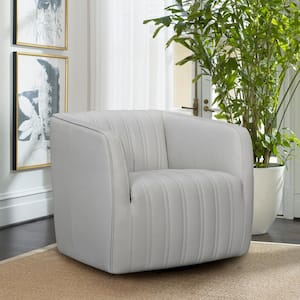 Aries Dove Gray Leather Swivel Barrel Chair