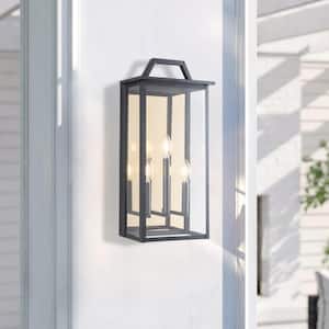 Decorators 23 in. 3-Light Black Classic Dusk to Dawn Outdoor Hardwired Wall Lantern Sconce with No Bulbs Included