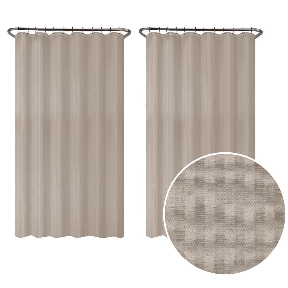Zenna Home Waterproof 70 in. x 72 in. Fabric Shower Curtain in Striped  Linen, (2-Pack) 71142y2PACKLINN