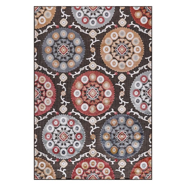 Beverly Rug Beige 6 ft. x 9 ft. Equator Floral Tropical Indoor Outdoor ...