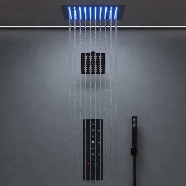 LED Dual Showers with Valve 7-Spray Dual Ceiling Mount 12 in. Fixed and Handheld Shower Head 2.5 GPM in Matte Black