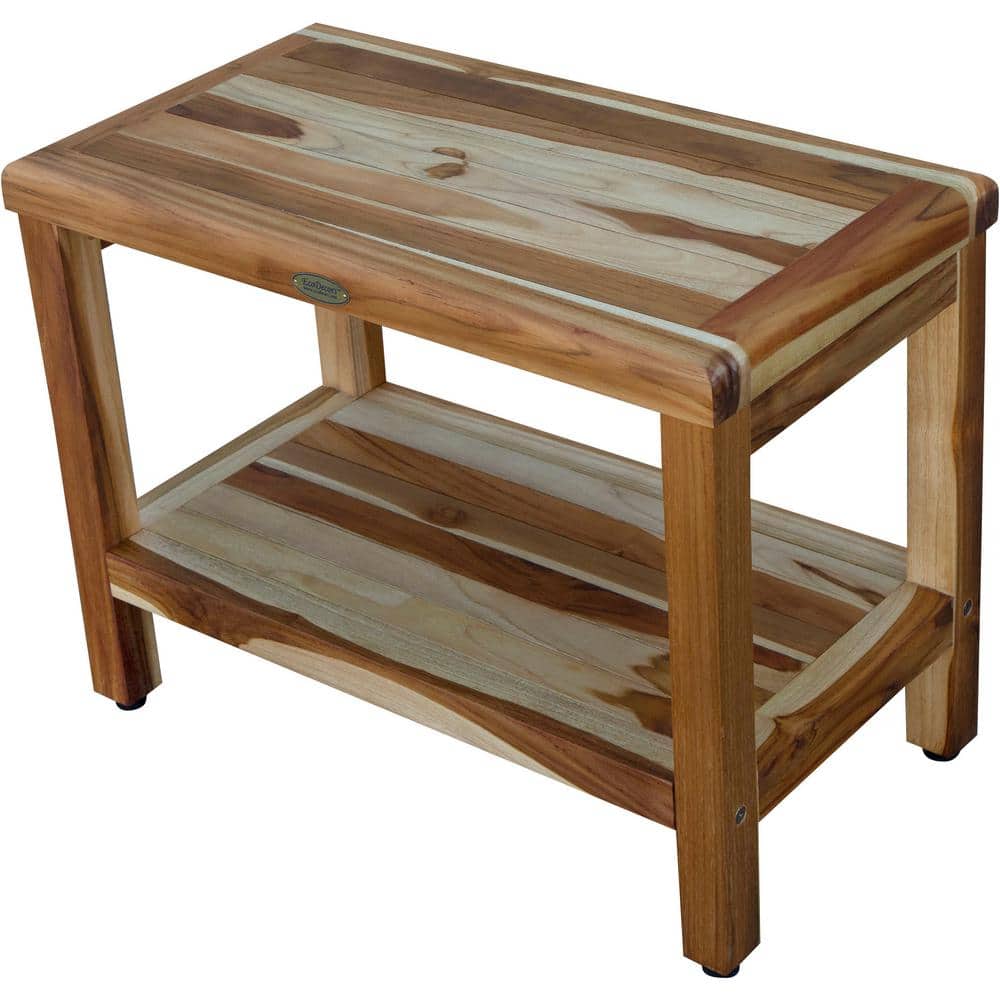 Eleganto 24" Earthy Teak Shower Bench with Storage Shelf