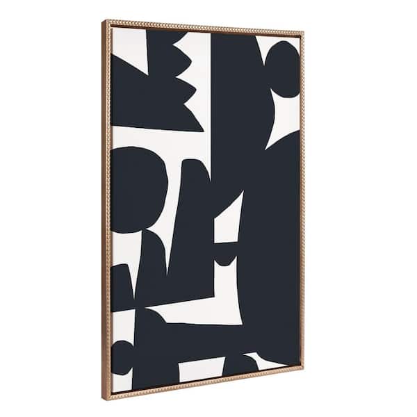 Kate and Laurel Abstract Black-and-White Beaded Wall Art 1-Piece Gold Framed Canvas Art Print, 28 in. x 38 in.