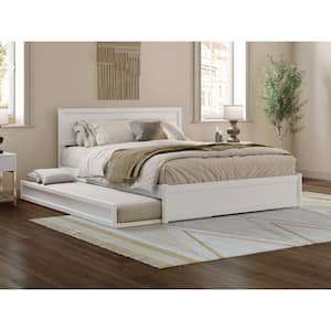 Lylah White Solid Wood Frame Queen Platform Bed with Panel Footboard and Twin XL Trundle