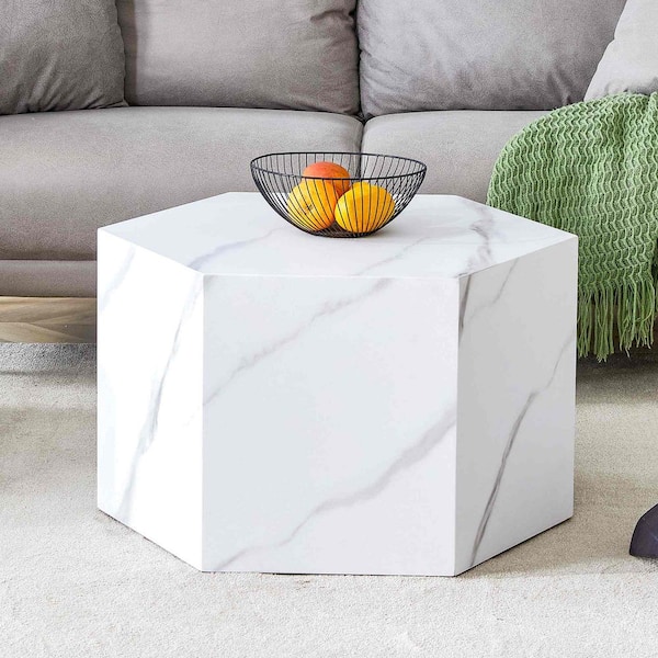 Polibi Modern 23.6 in. White Hexagon Wood Coffee Table