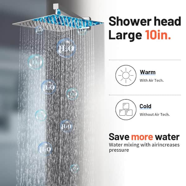 Rain Single Handle 2-Spray 10 in. Shower Faucet Handheld Combo with Valve 1.8 GPM Adjustable Dual Shower Heads in Chrome
