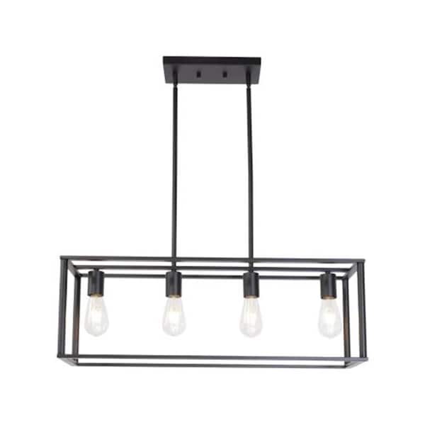 mieres 120-Watt 4-Light Black Linear Cage Ceiling Light Fixture Pendant Light, No Bulbs Included
