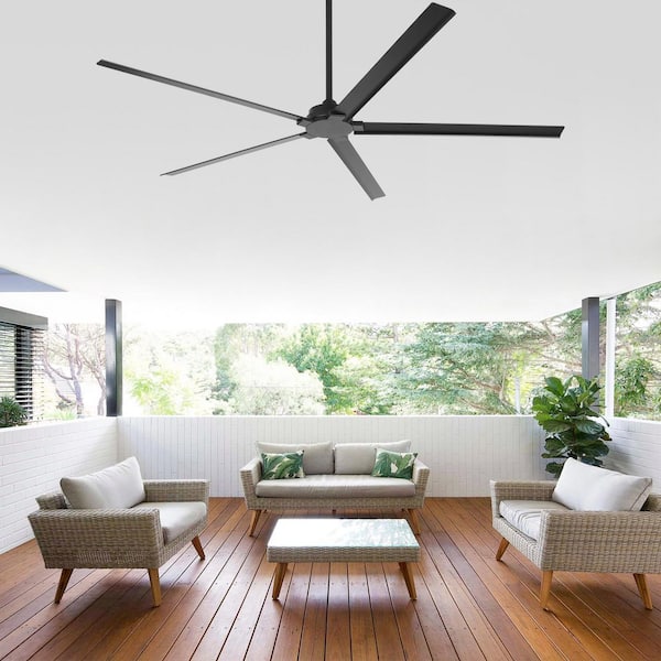 72 in. Indoor/Outdoor Industrial Matte Black Aluminum Standard Ceiling Fan with Remote Control Included
