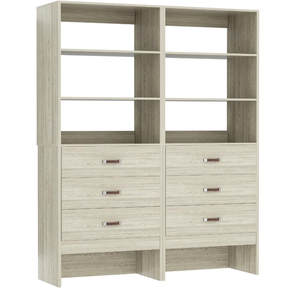 24 in. W - 48 in. W White Oak Set of 2 Walk-In Tower 8-Shelf Wood Closet System with 6 Enclosed Drawers Leather Handles price history on PriceWatchPro