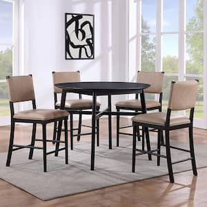 Oslo 5-Piece Black Counter Height Dining Room Set with 4 Upholstered Side Chairs