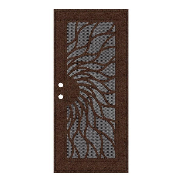 Unique Home Designs 30 in. x 80 in. Sunfire Copperclad Left-Hand Surface Mount Aluminum Security Door with Black Perforated Screen