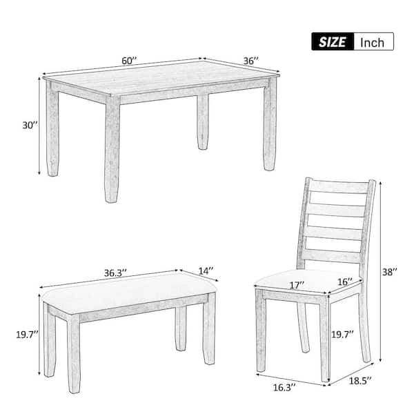 6-Piece Rustic Brown/Whitewash Wood Top Dining Room Set Seats 5