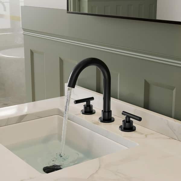 8 in. 3-Hole High-Arc Widespread Double Handle Bathroom Sink Faucet Spot Resist in Matte Black Drain Included