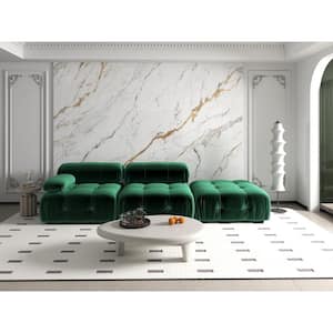 103.9 in. W Square Arm Velvet Rectangle Sofa with Removable Ottoman in Green