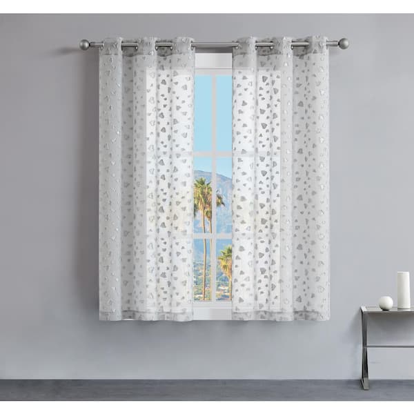 JUICY COUTURE Juicy Leopard Gray Embroidered Polyester 38 in. W x 63 in. L Grommet Indoor Sheer Curtain (Set of 2)