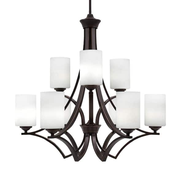 Unbranded Clevelend 9-Light Dark Granite Chandelier, Round Chandelier with 4 in. White Muslin Glass Shades, No bulbs included