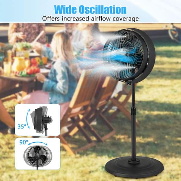 Bunpeony 16 in. Outdoor Misting Pedestal Fan 3 Mist Levels 3