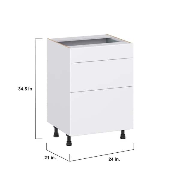 J COLLECTION Fairhope Bright White Slab Assembled Vanity Drawer Base Cabinet with 3 Drawers (24 in. W x 34.5 in. H x 21 in. D)