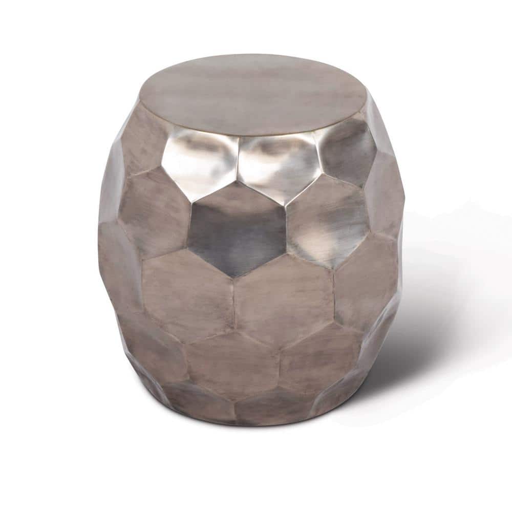 Stomp 20" Round Silver Metal and Stone End Table