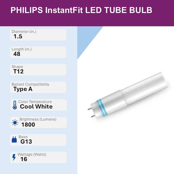 【新品4000K】PHILIPS LEDスポットライト 10個セット　激安 Philips 40W Equivalent 4 ft. Linear T12 Type A Instant Fit Cool