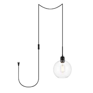 Home Living 40-Watt 1-Light Black Shaded Pendant Light with Glass Shade, No Bulbs Included