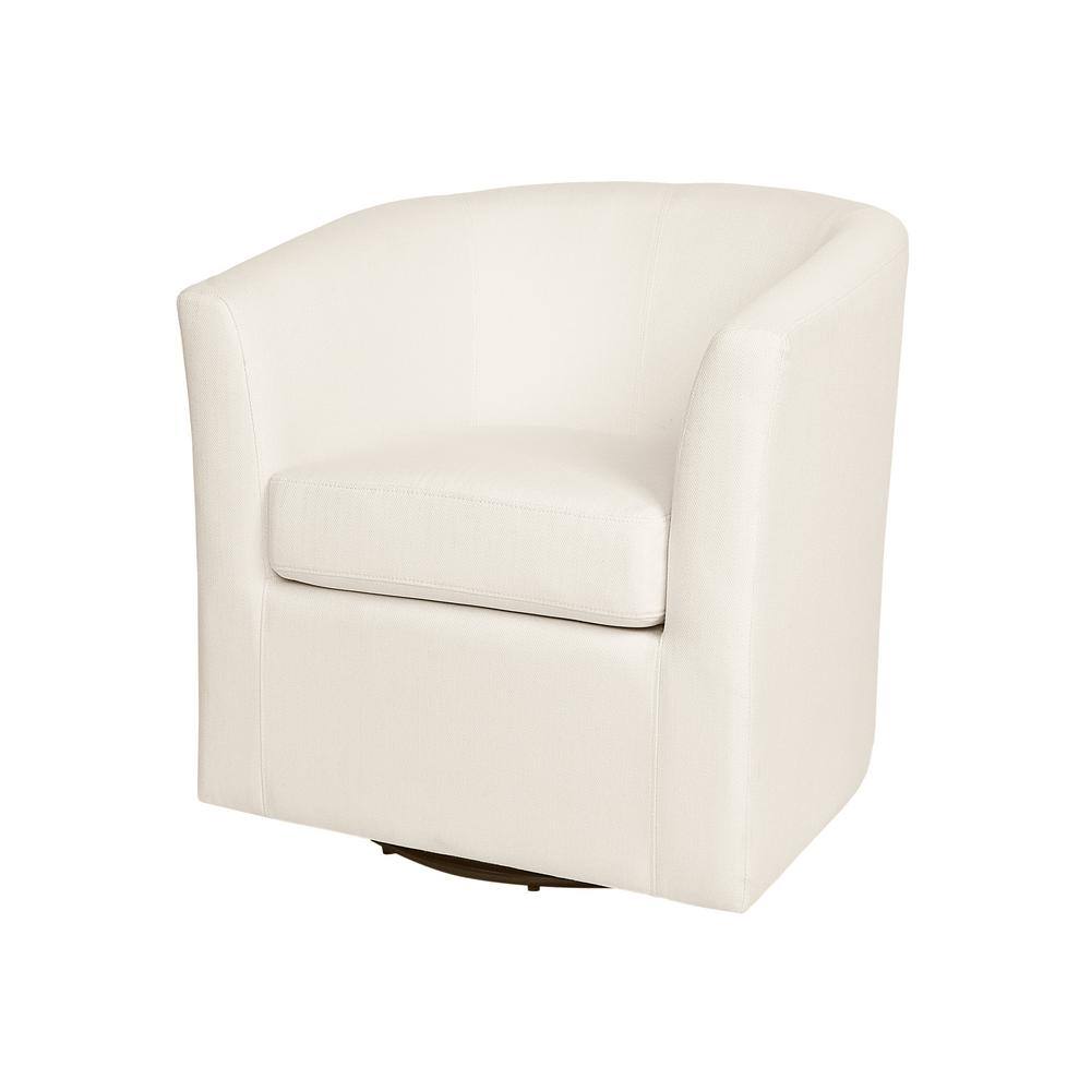 Modern White Upholstered Barrel Swivel Accent Chair