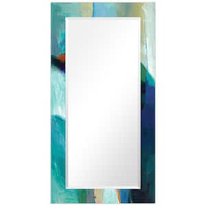 54 in. x 28 in. x 0.4 in. Sky Modern Rectangular Framed Beveled Mirror on Free Floating Printed Tempered Art Glass