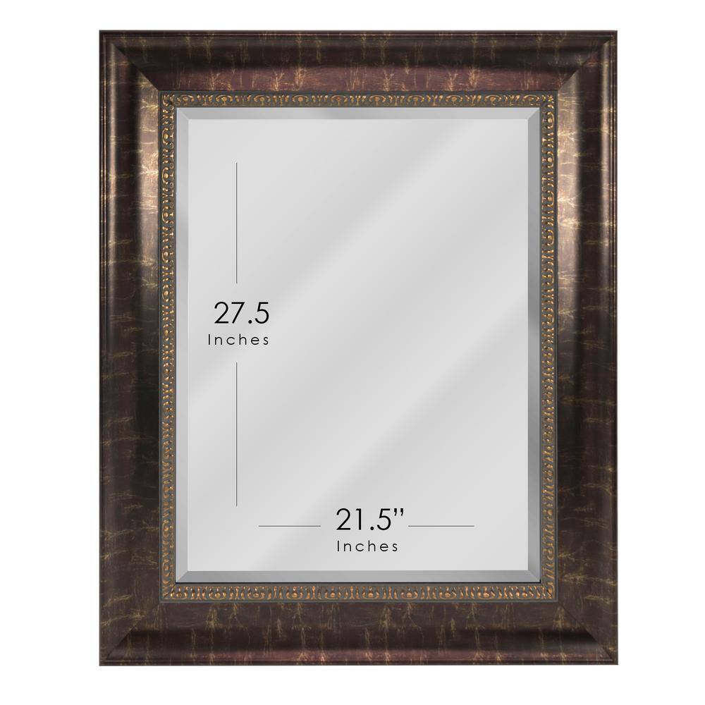 Elegant Distressed Bronze Rectangular Beveled Wall Mirror - 30.5 x 36 in