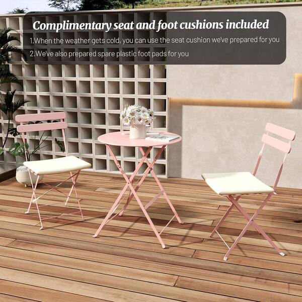 AUTMOON 3-Piece Metal Foldable Outdoor Bistro Balcony Chair Table