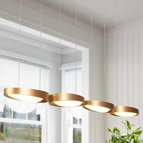 Zevni Lulier 34-Watt Integrated LED Linear Pendant Lights Fixture, Dark Gold Aluminum Chandelier for Dining Room and Kitchen