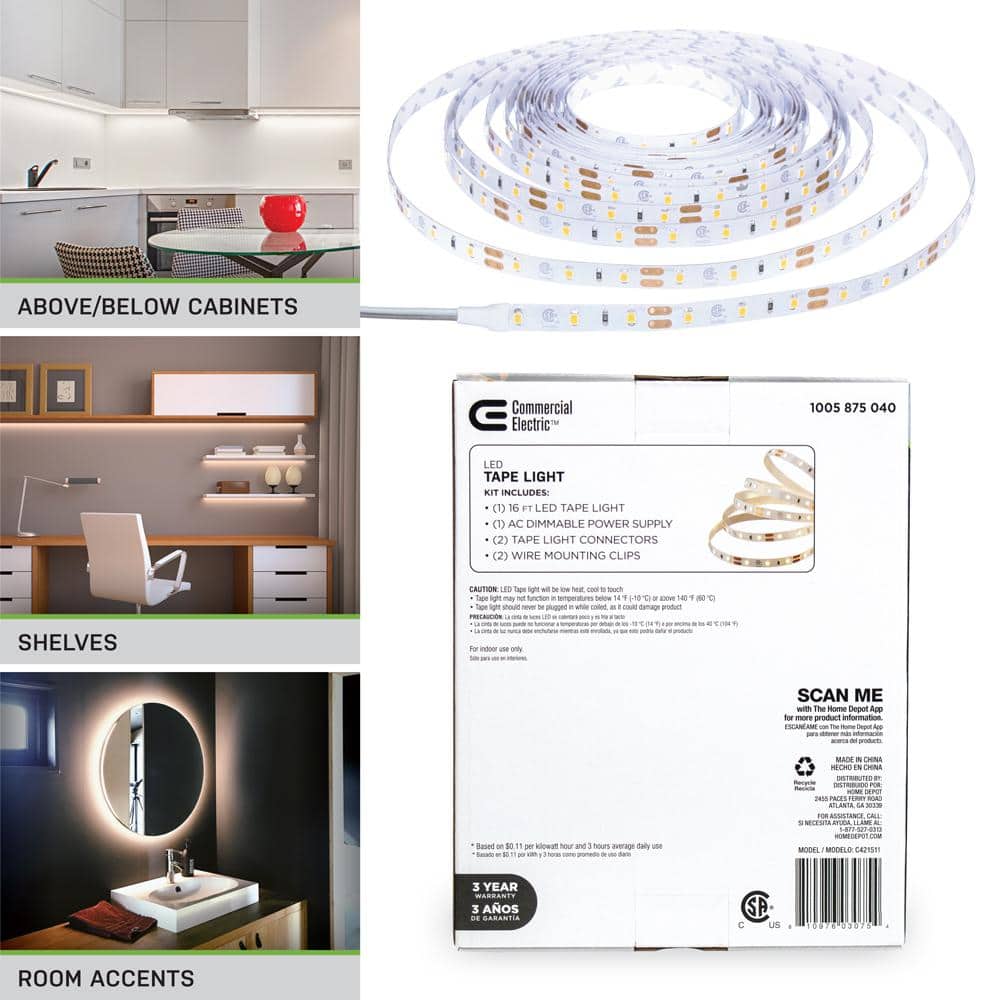 16 ft. White LED Dimmable Tape Light Kit
