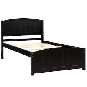 Espresso Twin Size Platform Bed Frames, Wood Twin Bed with Headboard and Footboard for Kids, Young Teens and Adults