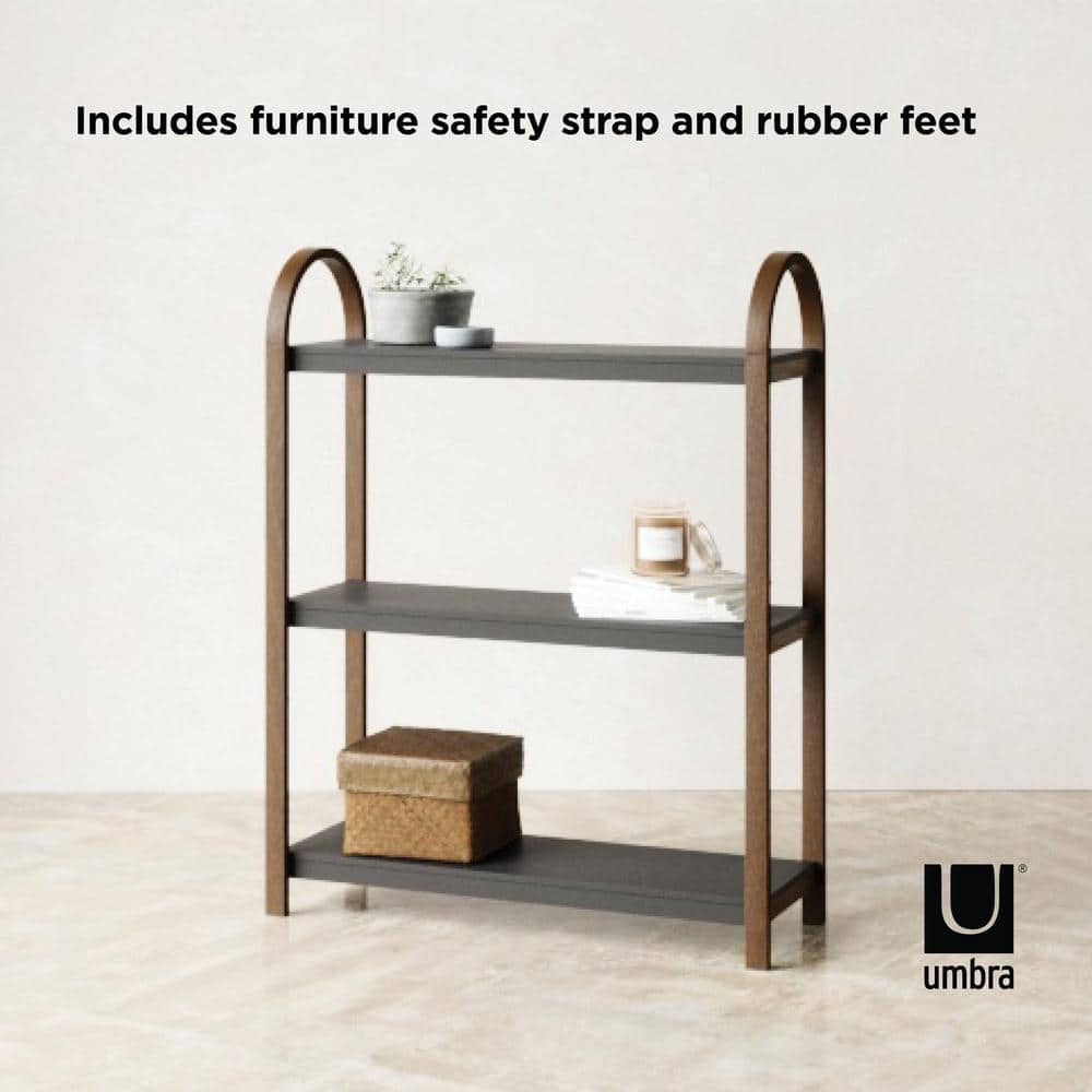 Bellwood Black/Walnut Wood Over-the-Toilet 3-Tier Bookshelf