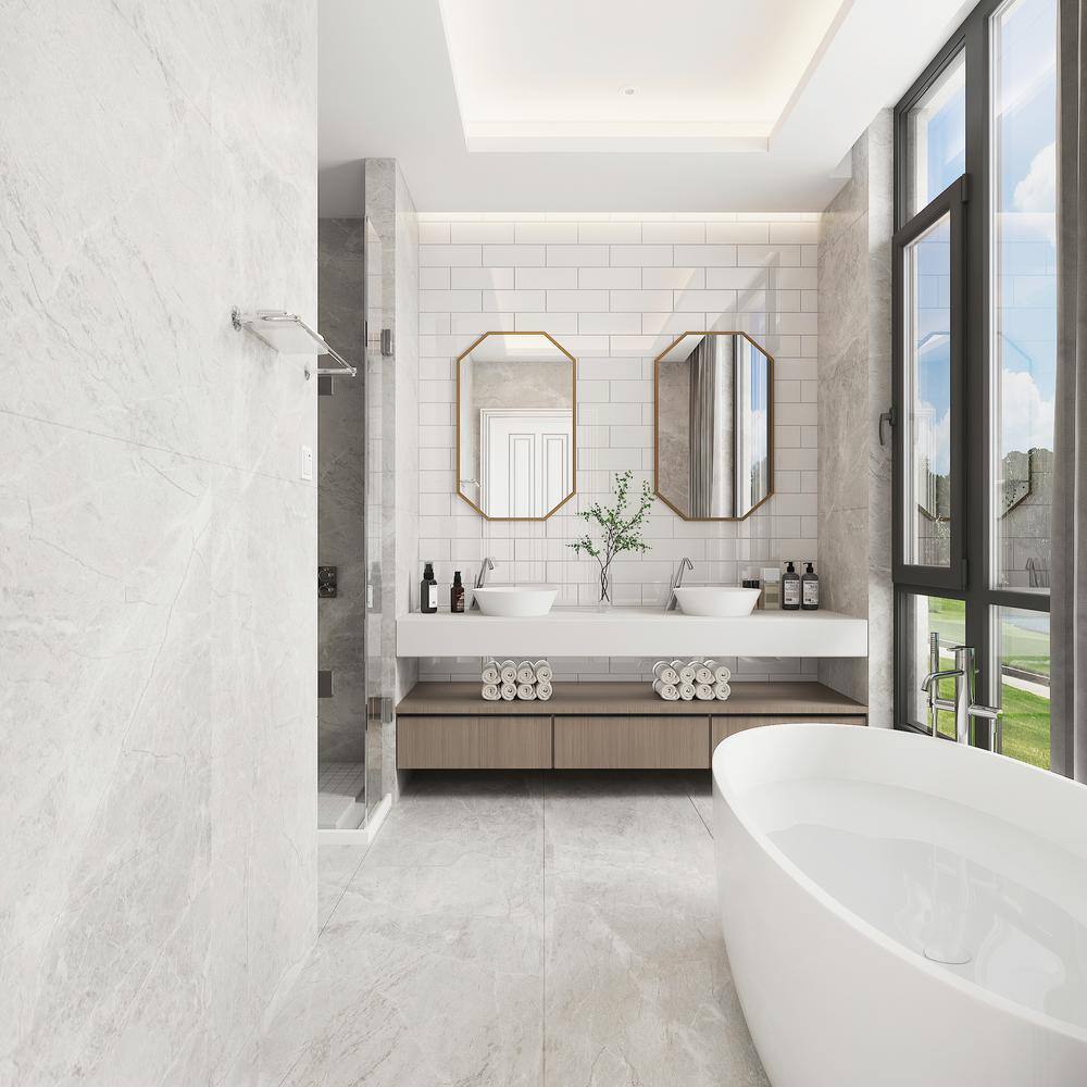 Agreeable Gray Glossy Glass Subway Wall Tile 4" x 12"
