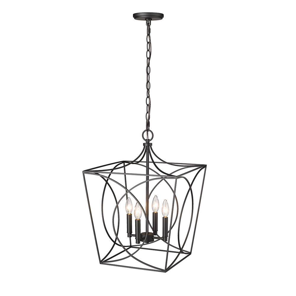 Tracy Matte Black 4-Light Incandescent Pendant Chandelier
