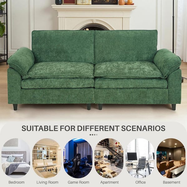 WONDER COMFORT Chic 80 in. Green Chenille 2-Seater Loveseat WONDER COMFORT Chic 80 in. Green Chenille 2-Seater Loveseat