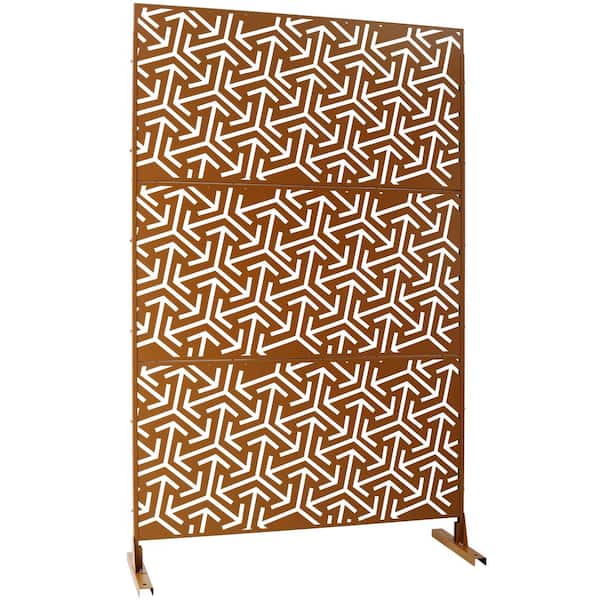 4 ft. x 6.33 ft. Brown Outdoor and Indoor Freestanding Metal Privacy Screen Fence Panels for Lawn Garden (Not Composite)