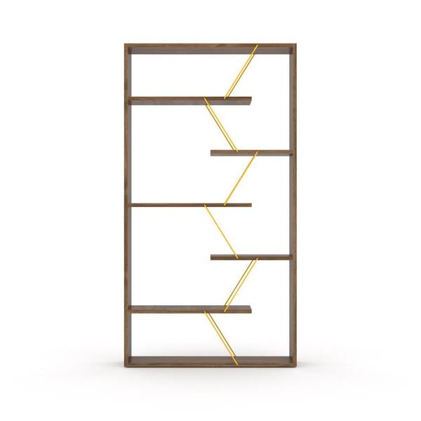 Unbranded 33 in. Wide Walnut/Yellow Bookcase