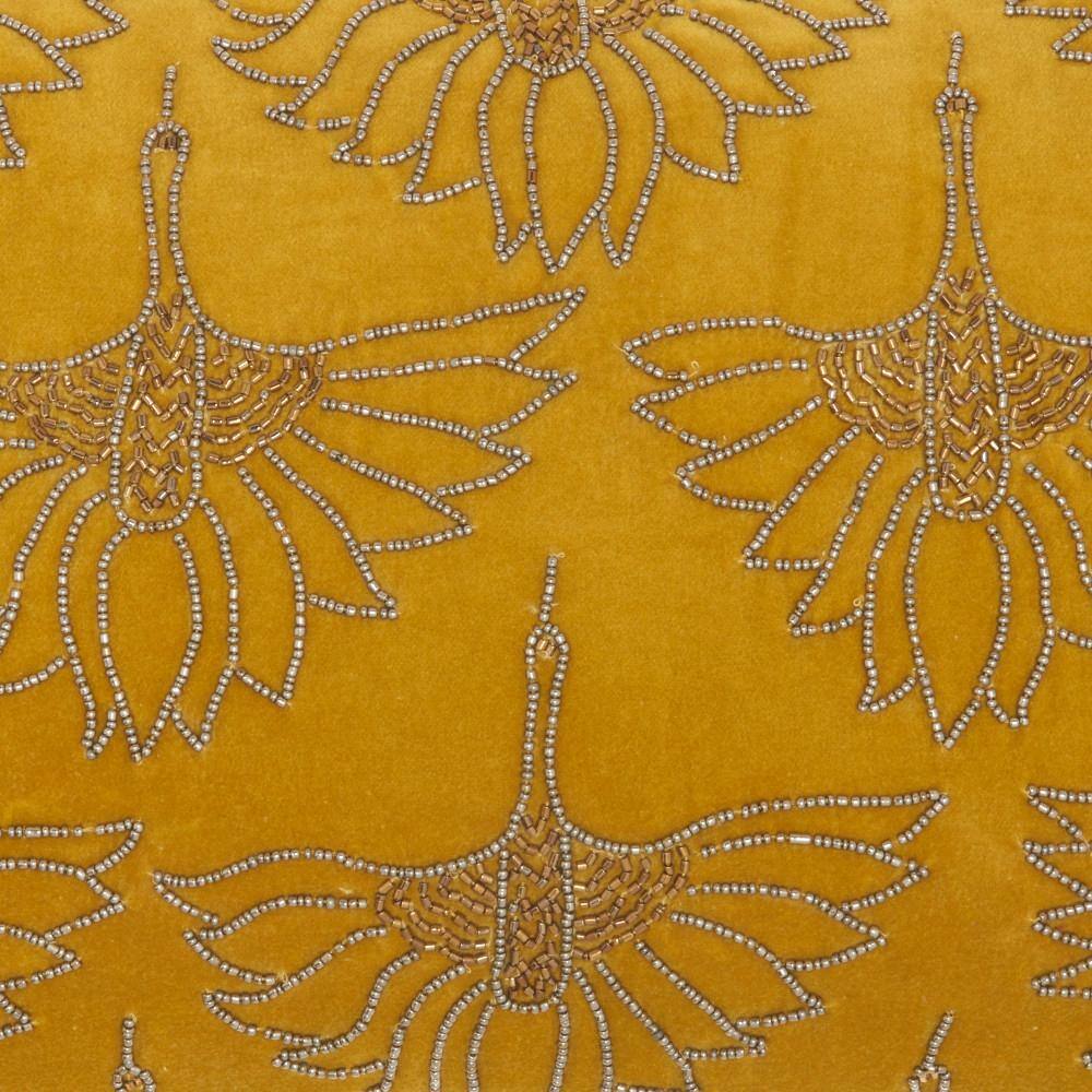 Gold Beaded Floral Cotton Lumbar Pillow 12" x 20"