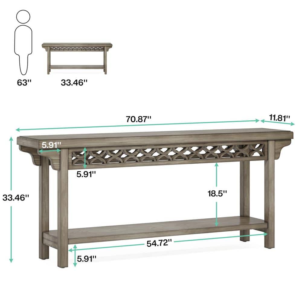 Gray Solid Wood Farmhouse Console Table with Storage
